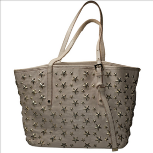 Jimmy Choo Sasha Star Studded Leather Tote - Beige with Gold Stars
